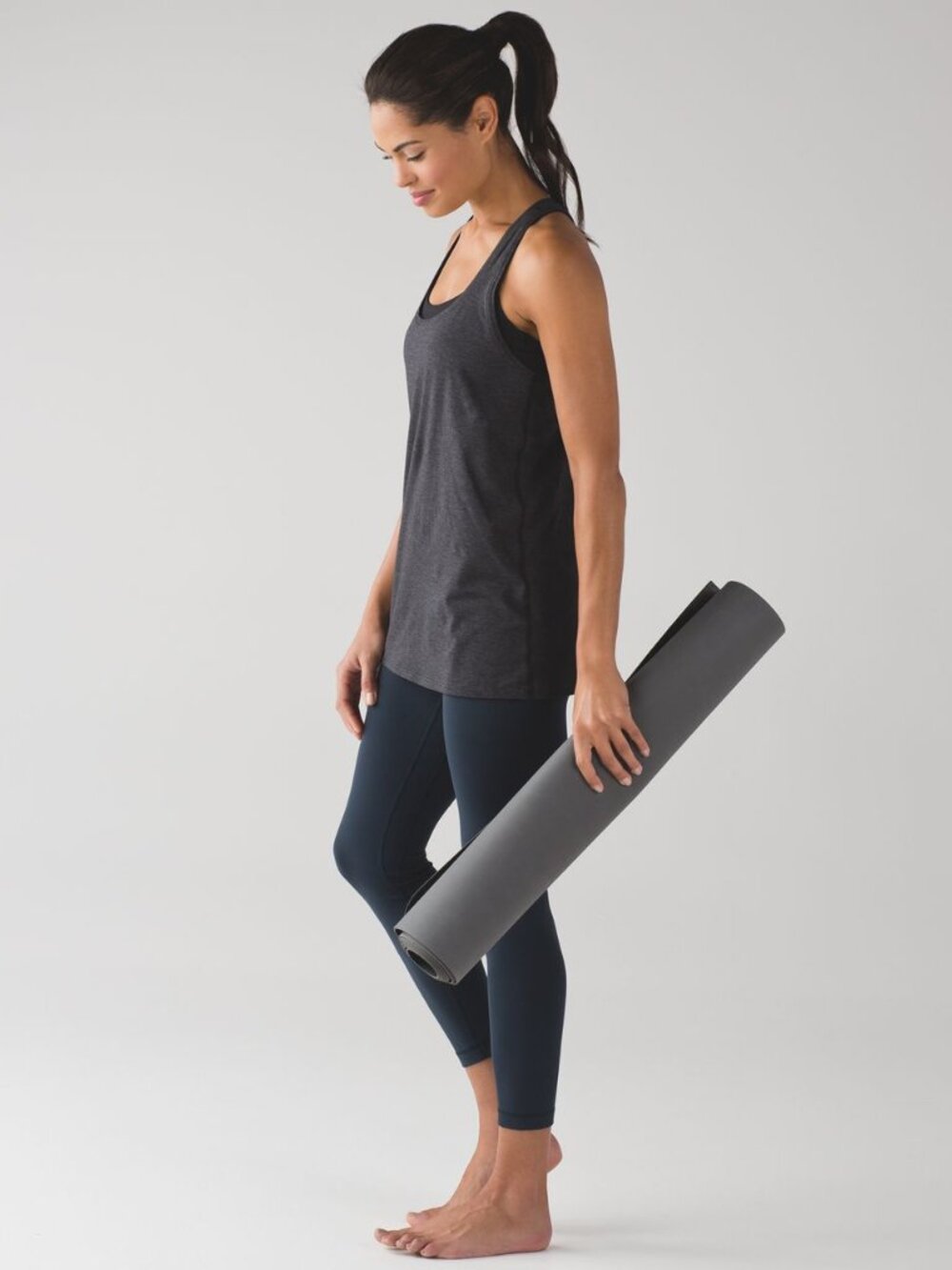 Lululemon Pima Cotton Yogi Racerback in Mini Stripe Heathered Pitch Grey Black
